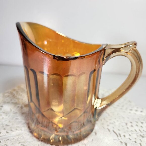 Carnival Glass Pitcher Creamer Amber Colour Fluted Design Milk Pitcher Vintage - Picture 1 of 10